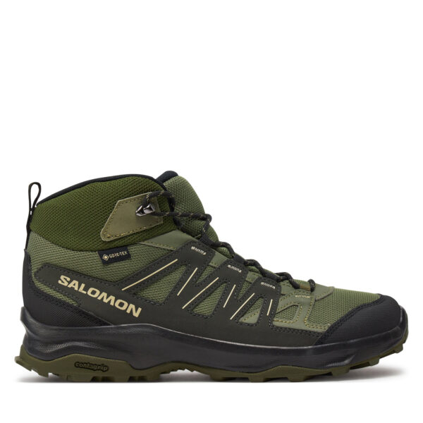 Aukšti žygio batai 👟 Turistiniai batai Salomon Grivola Mid Gore-Tex L47606400 Žalia