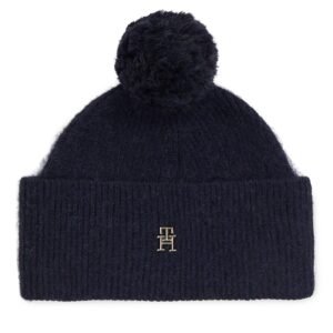 Kepurė Tommy Hilfiger Th Evening Pompom Beanie AW0AW15390 Tamsiai mėlyna