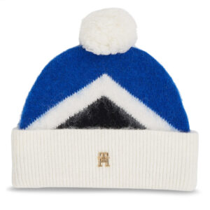 Kepurė Tommy Hilfiger Th Evening Pompom Beanie Argyle AW0AW15305 Mėlyna