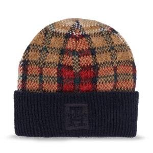 Kepurė Tommy Hilfiger Tommy Check Beanie AW0AW15315 Tamsiai mėlyna