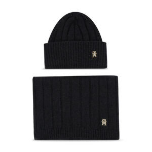 Kepurės ir šaliko komplektas Tommy Hilfiger Th Timeless Beanie + Scarf AW0AW15367BDS Juoda