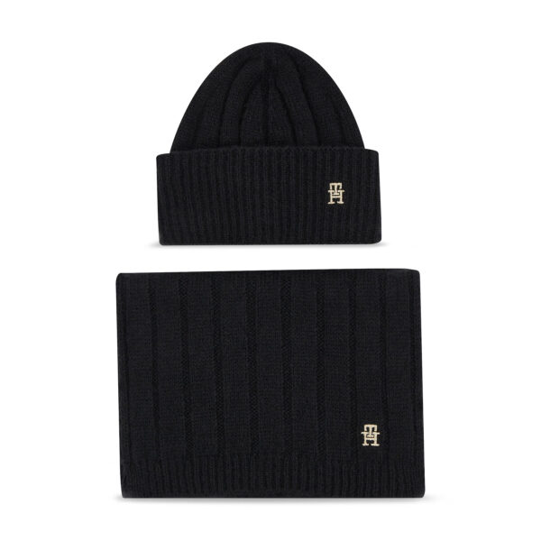 Kepurės ir šaliko komplektas Tommy Hilfiger Th Timeless Beanie + Scarf AW0AW15367BDS Juoda