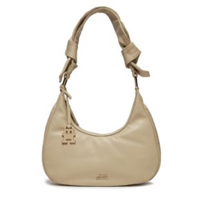 Klasikinės rankinės moterims, Rankinė Tommy Hilfiger Pushlock Leather Hobo AW0AW16073 Écru