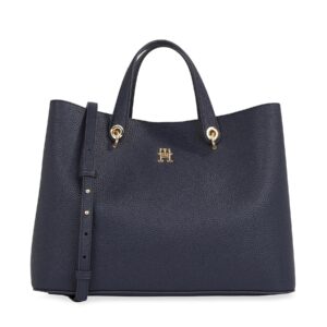 Klasikinės rankinės moterims, Rankinė Tommy Hilfiger Th Emblem Satchel AW0AW15177 Tamsiai mėlyna