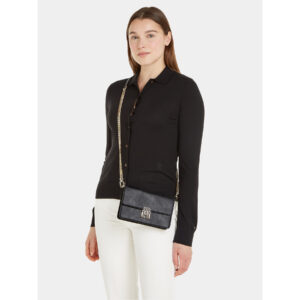 Rankinės per petį, Rankinė Tommy Hilfiger Pushlock Leather Small Crossover AW0AW15227 Juoda