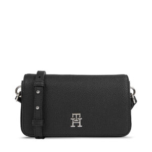 Rankinės per petį, Rankinė Tommy Hilfiger Th Emblem Flap Crossover AW0AW15180 Juoda