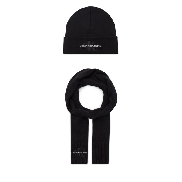 Kepurės ir šaliko komplektas Calvin Klein Jeans Gifting Logo Beanie/Scarf K60K611418 Juoda