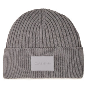 Žieminės kepurės vyrams, Kepurė Calvin Klein Tonal Rubber Patch Beanie K50K511291 Sidabrinė