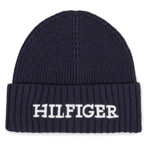 Žieminės kepurės vyrams, Kepurė Tommy Hilfiger Monotype Beanie AM0AM11737 Tamsiai mėlyna