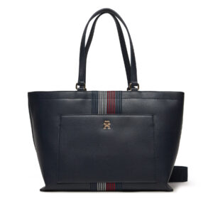 👜 Didelės rankinės moterims, Rankinė Tommy Hilfiger Distinct Tote Corp AW0AW16704 Tamsiai mėlyna