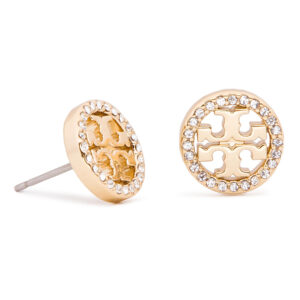 💍 Auksiniai auskarai Tory Burch Crystal Logo Circle Stud Earring 53422 Auksinė