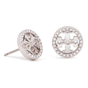 💍 Sidabriniai auskarai Tory Burch Crystal Logo Circle Stud Earring 53422 Sidabrinė